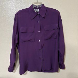 VTG Anne Klein for New Aspects Blouse Top Rayon Purple Long Sleeve SZ 6